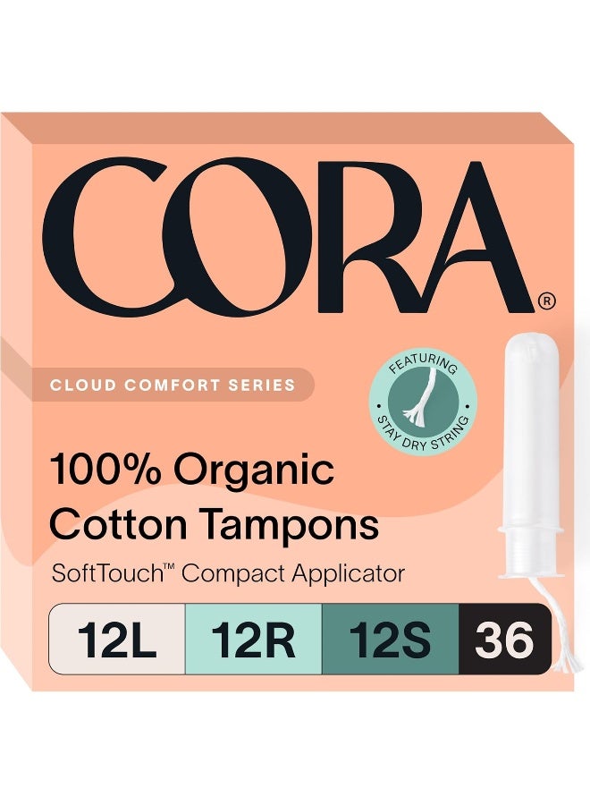 Cora Organic Tampons | Light/Regular/Super Absorbency Variety Pack | 100% Cotton Core, Unscented with BPA-Free Applicator | Leak Protection, Easy Application | Non-Toxic, Hypoallergenic (36 Count) - Image 1